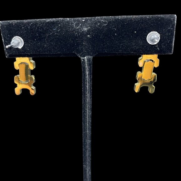 Vintage Two Tone Gold Silver Link Necklace Earrings Set Modern Retro Statement - Picture 10 of 10